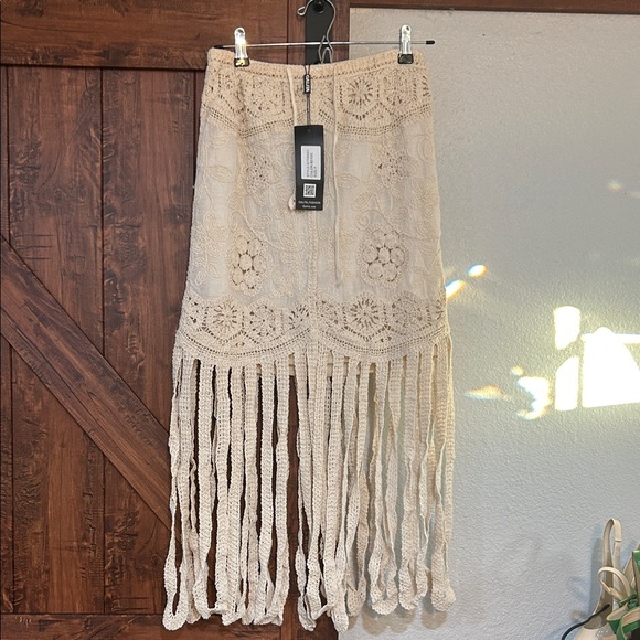 Boho Crochet Fringe High-Low Skirt - Cream - Picture 2 of 15